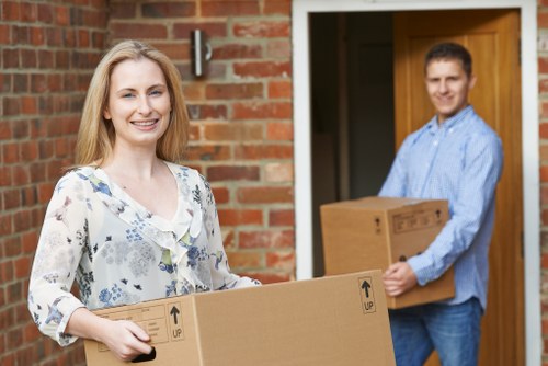Removal van and moving equipment at a property