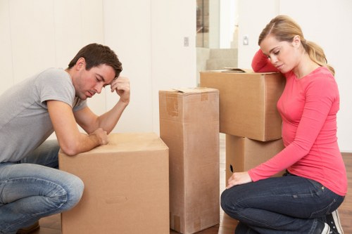 Household move with packed boxes and furniture handling